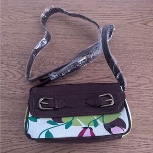 Brown Floral Accent Crossbody Bag with Adjustable Strap